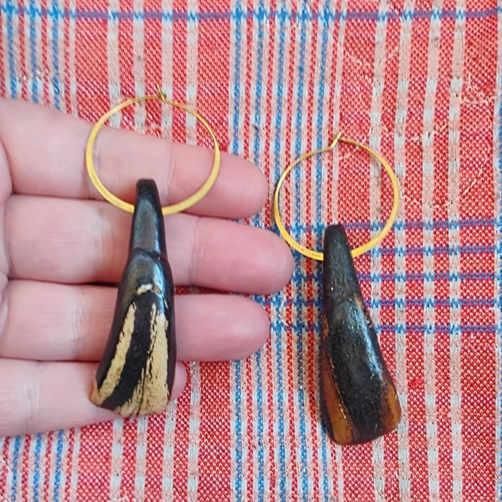 Dark Buffalo Tooth Hoops - Round Hoops - Picture 3 of 4